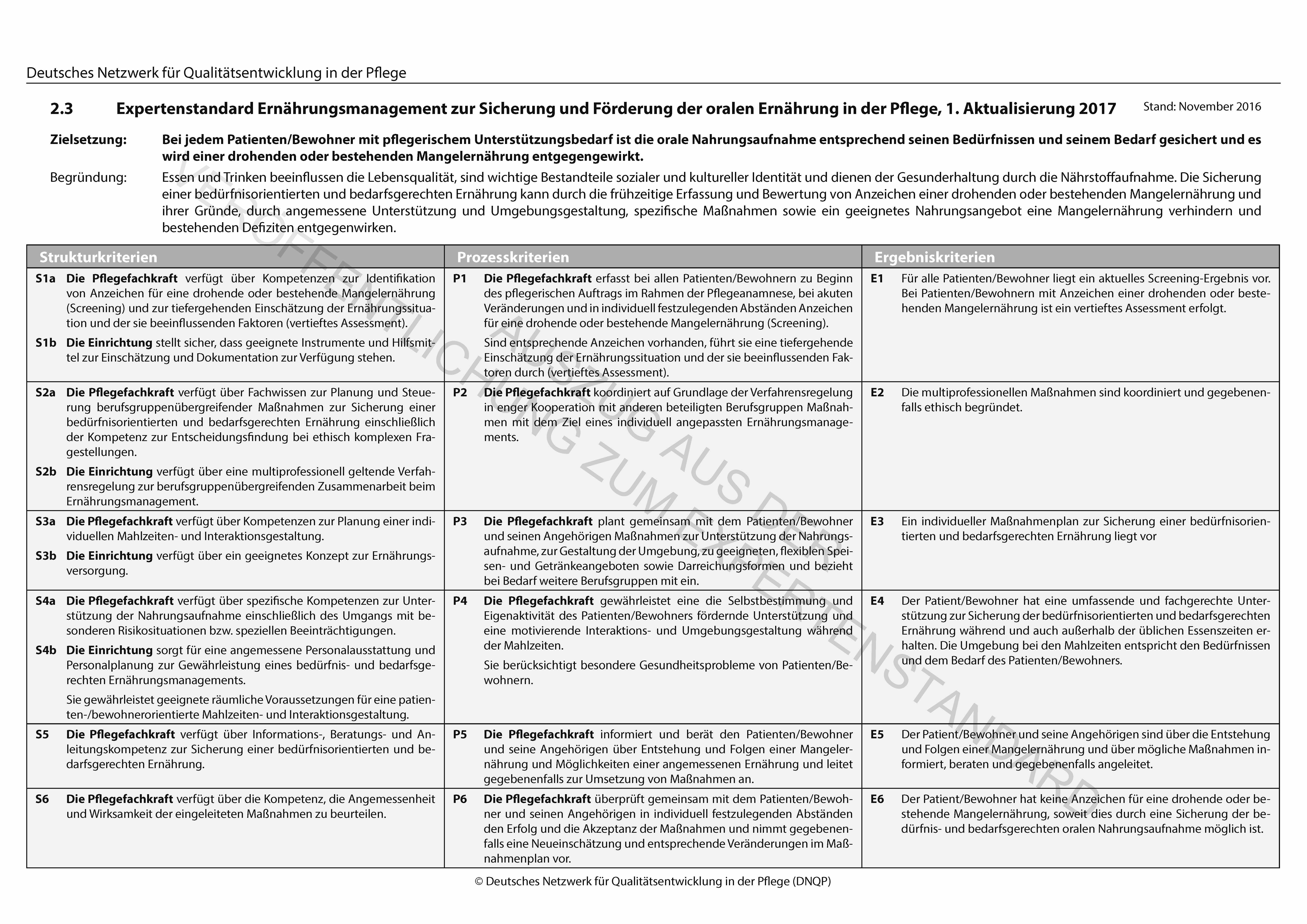 Expertenstandard Ernährungsmanagement zur Sicherung und Förderung der oralen Ernährung in der Pflege Expertenstandard Ernährungsmanagement